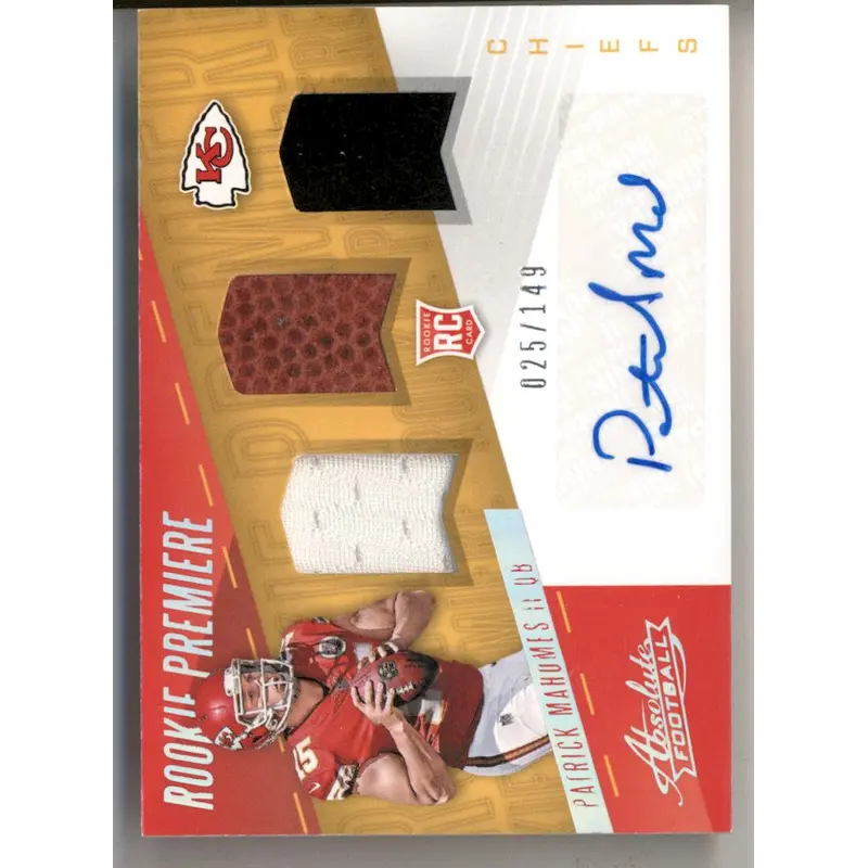 Patrick Mahomes 2017 Panini Absolute Rookie Premiere Triple Jersey Auto #25/149