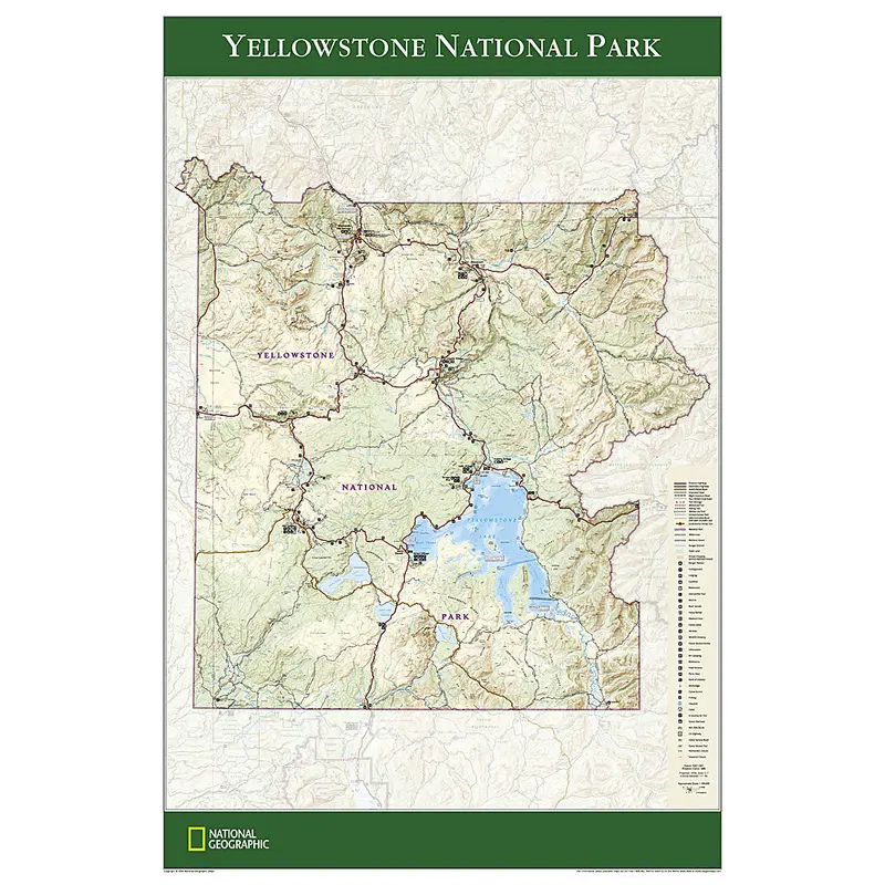 Yellowstone National Park National Geographic 24x36 Wall Map Poster - NG Maps