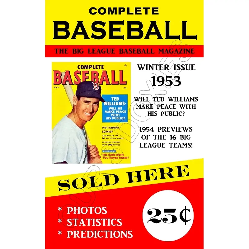 Ted Williams 1953 Complete Baseball Magazine Store Counter Standup Sign - Red Sox - 1621