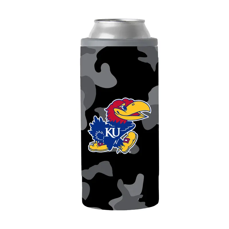 Kansas Black Camo 12oz Slim Can Coolie