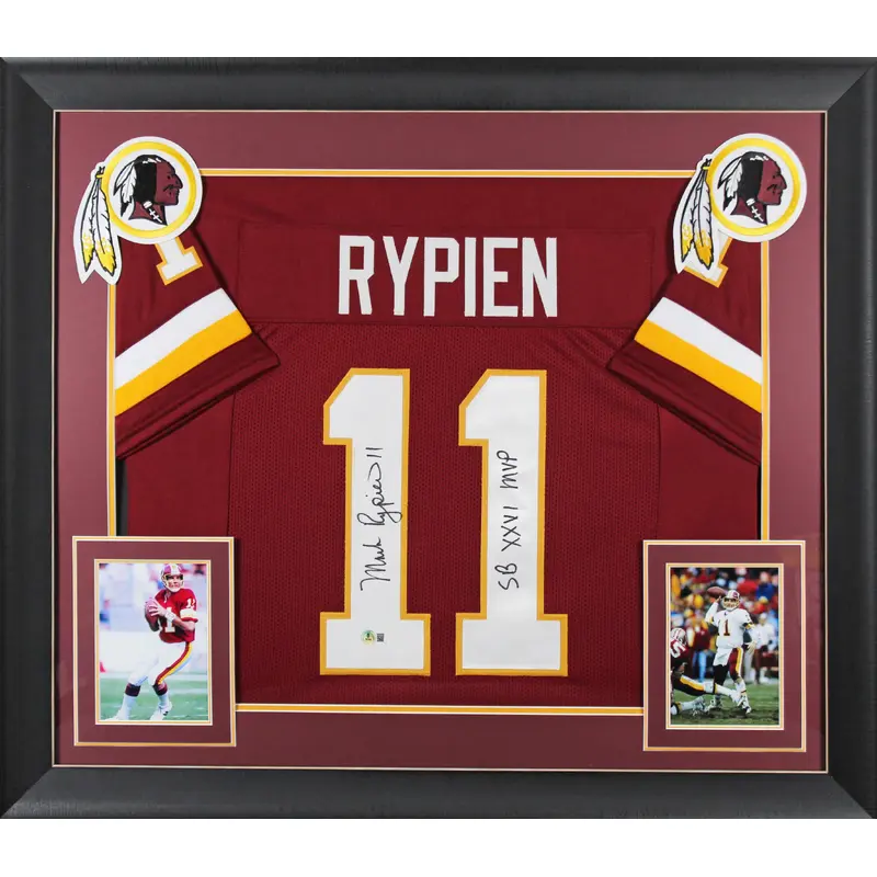 Mark Rypien "SB XXVI MVP" Signed Maroon Pro Style Framed Jersey BAS Witnessed 2