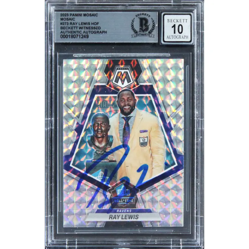 Ravens Ray Lewis Signed 2022 Panini Mosaic #273 Card Auto Graded 10! BAS Slabbed