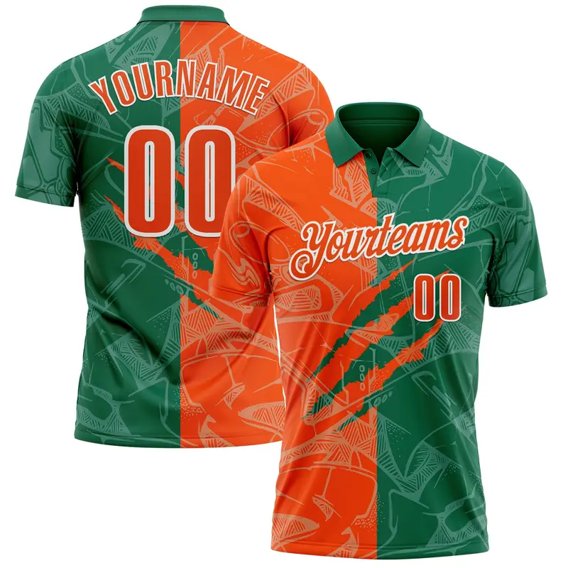 Custom Graffiti Pattern Orange Kelly Green-White 3D Scratch Performance Polo Shirt
