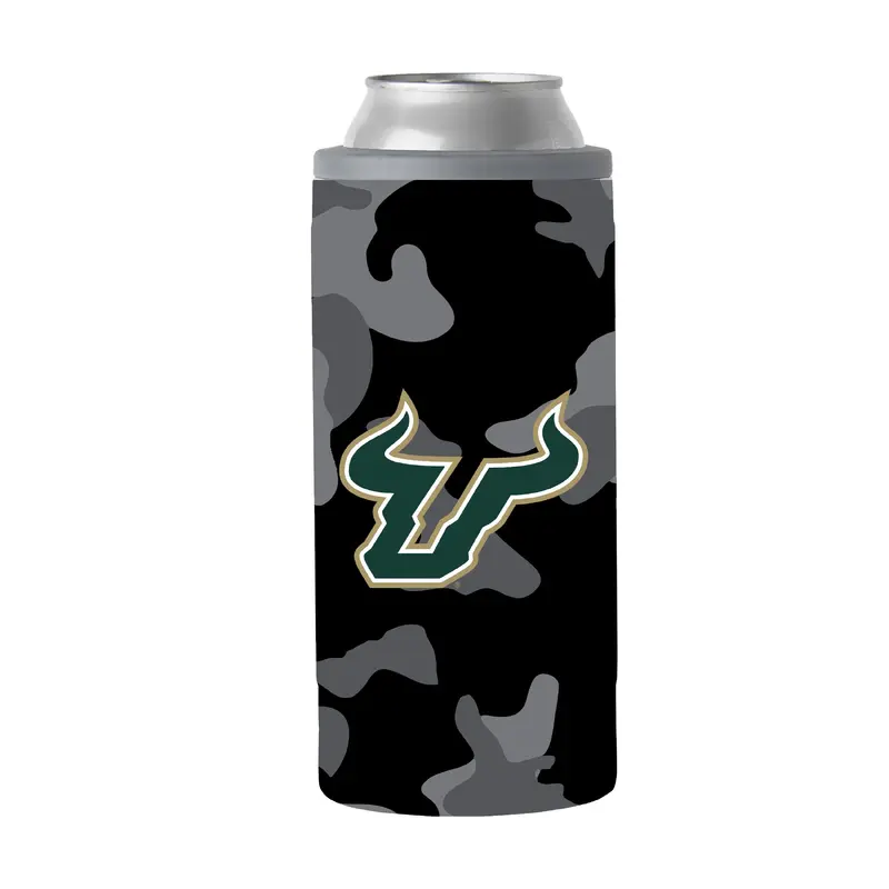 South Florida Black Camo 12oz Slim Can Coolie