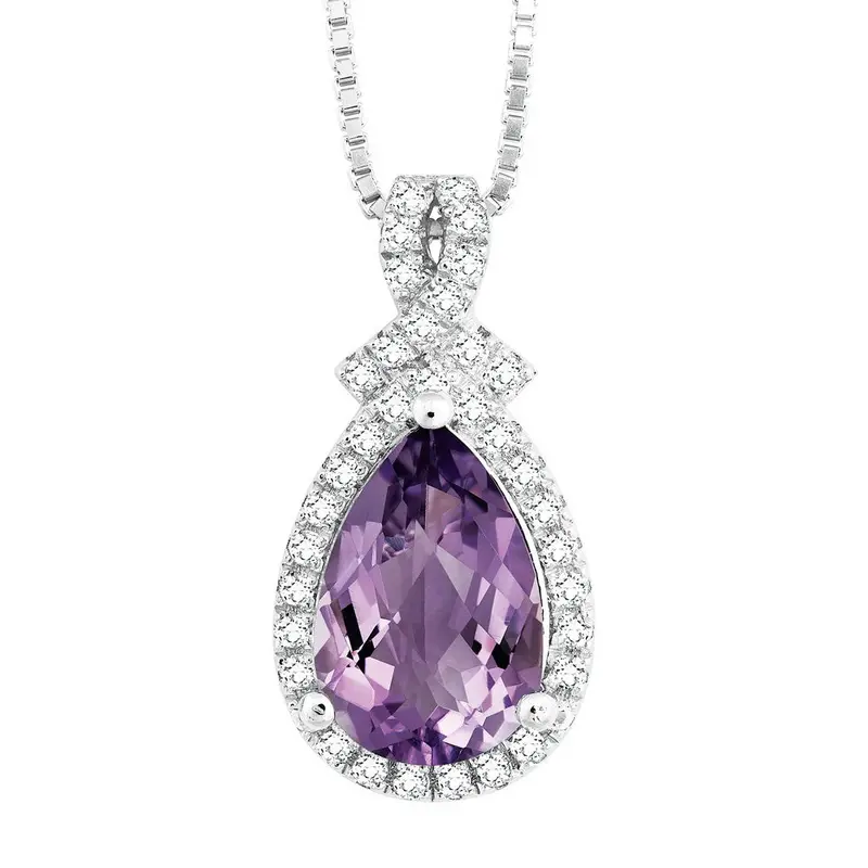 Sterling Silver 3.046 ct Pear Amethyst with 0.407 ct White Topaz Necklace