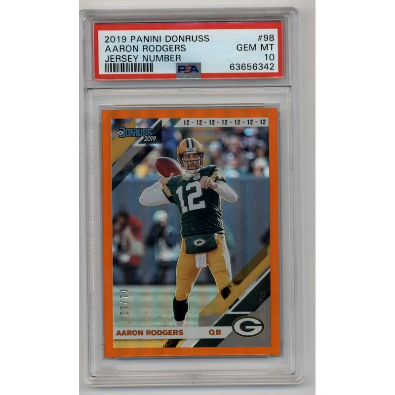 Aaron Rodgers 2019 Donruss Aaron Rodgers Jersey Number 01/12 #98 PSA 10 Gem Mint