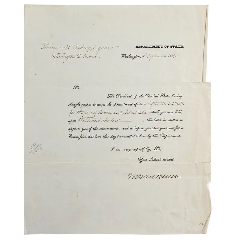 Martin Van Buren Authentic Signed 8x9.5 1829 Letter As Secretary Of State BAS