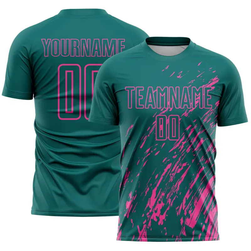 Custom Teal Pink Splash Sublimation Soccer Uniform Jersey