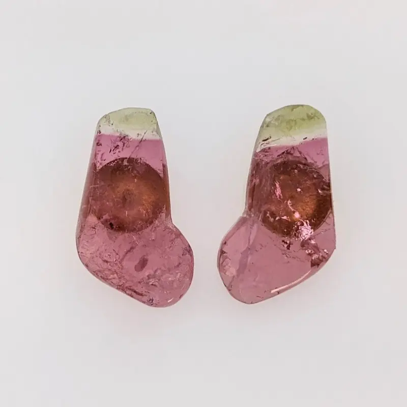 14K BI-COLORED FREE FORM TOURMALINE ROCK STUD ESTATE EARRINGS 2.0 GRAMS