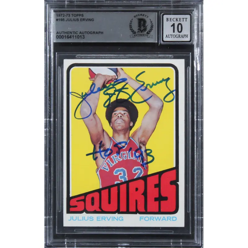 Julius Erving "HOF 93" Signed 1972 Topps #195 Rookie Card Auto 10 BAS Slab 4