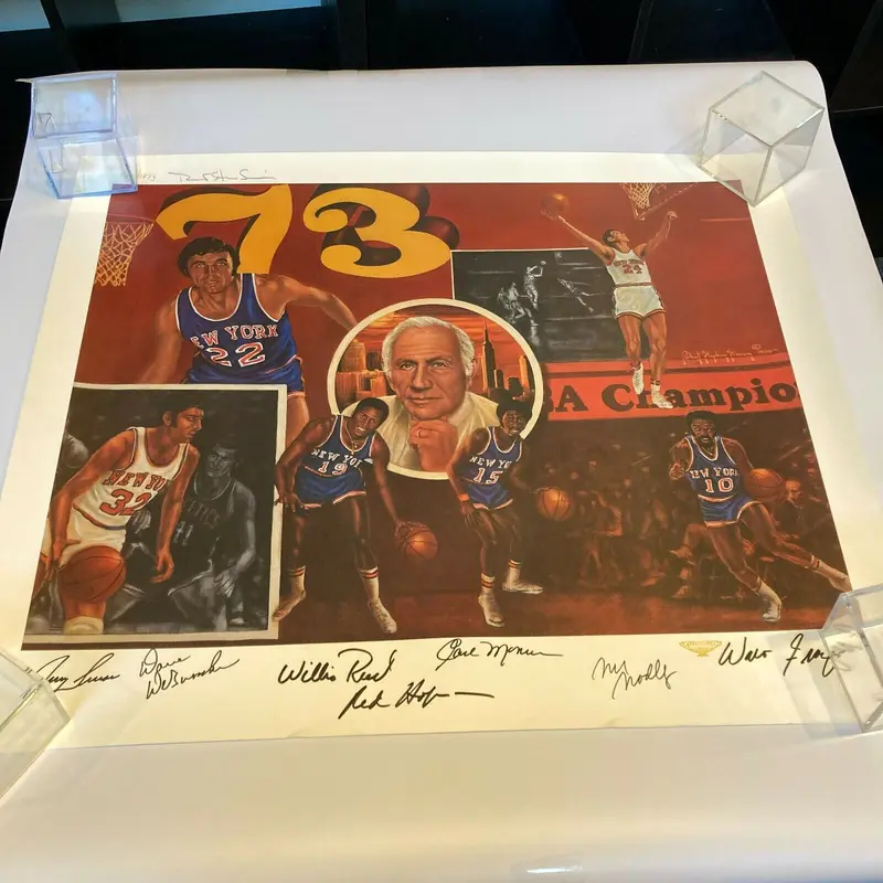 1972-73 New York Knicks NBA Champs Team Signed Large 24x29 Photo Litho JSA COA