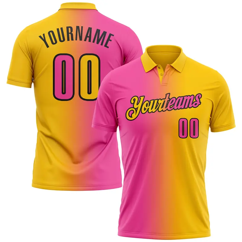Custom Yellow Pink-Black 3D Gradient Fashion Performance Polo Shirt