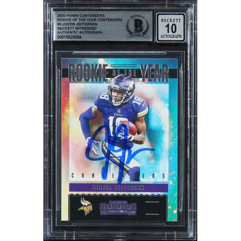 Justin Jefferson Signed 2020 Panini Contenders ROY #3 RC Card Auto 10! BAS Slab