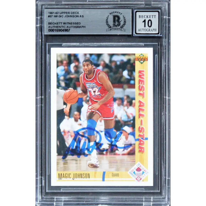 Lakers Magic Johnson Signed 1991 Upper Deck #57 AS Card Auto 10! BAS Slabbed