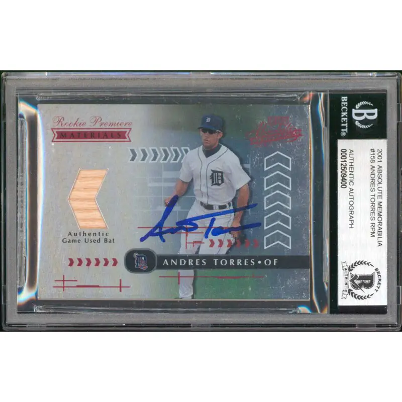 Tigers Andres Torres Signed 2001 Absolute Mem #158 Rookie Card #518/700 BAS Slab