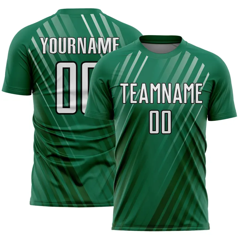 Custom Kelly Green White-Black Stripe Line Sublimation Soccer Uniform Jersey
