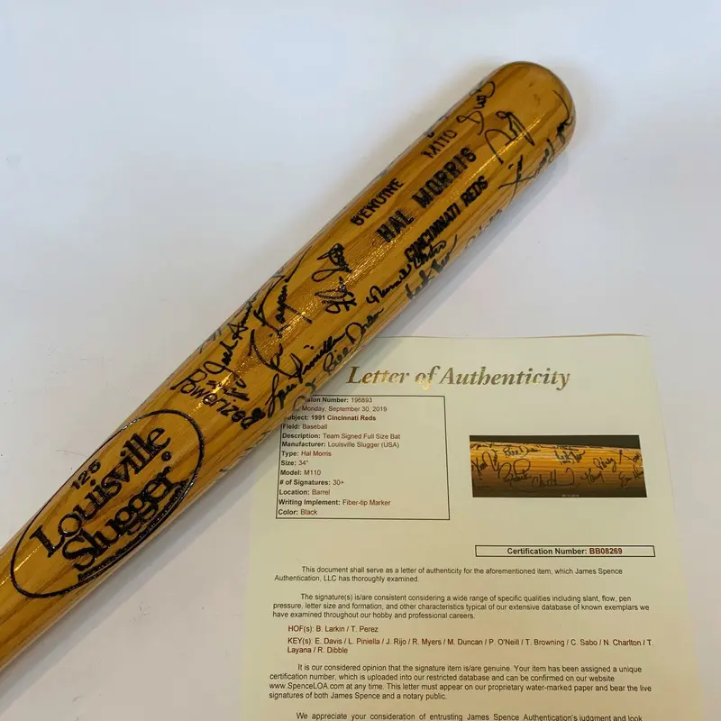 Beautiful 1991 Cincinnati Reds Team Signed Game Issued Bat 35 Sigs JSA COA