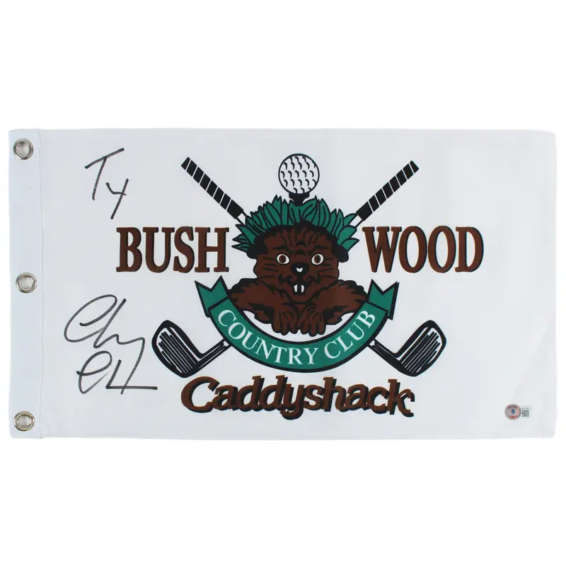 Chevy Chase Caddyshack "Ty" Signed Bushwood Country Club Flag Wit BAS #WZ76675