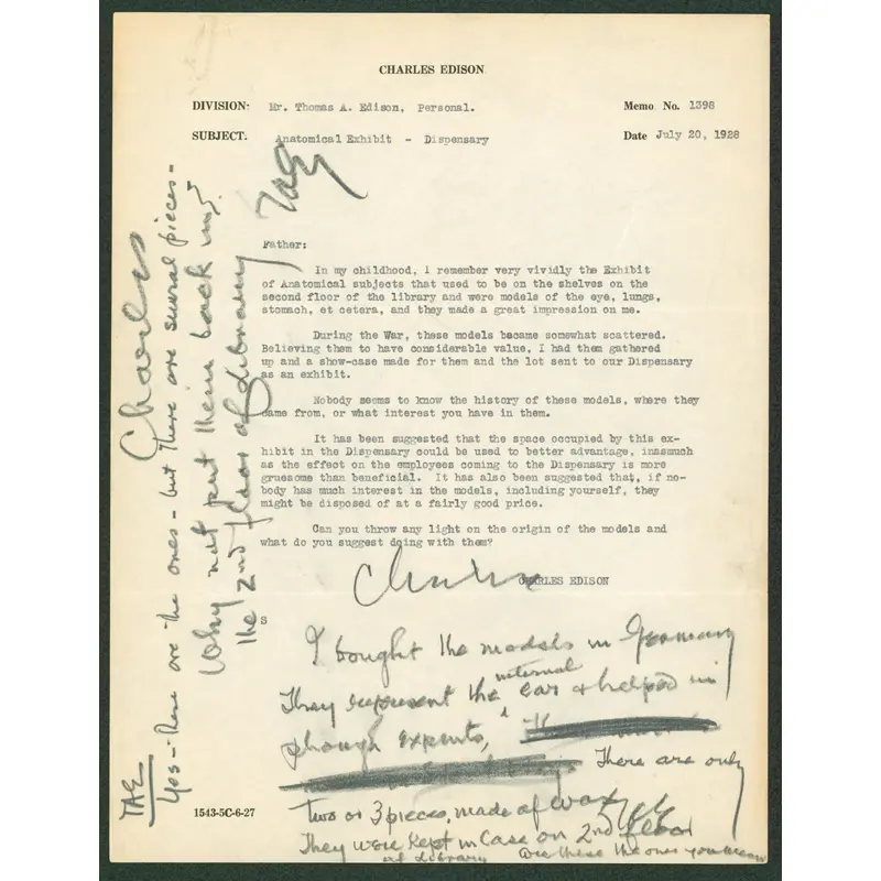 Thomas Edison Authentic Signed 8.5x11 Letter w/ Handwritten Notes BAS #AB14576