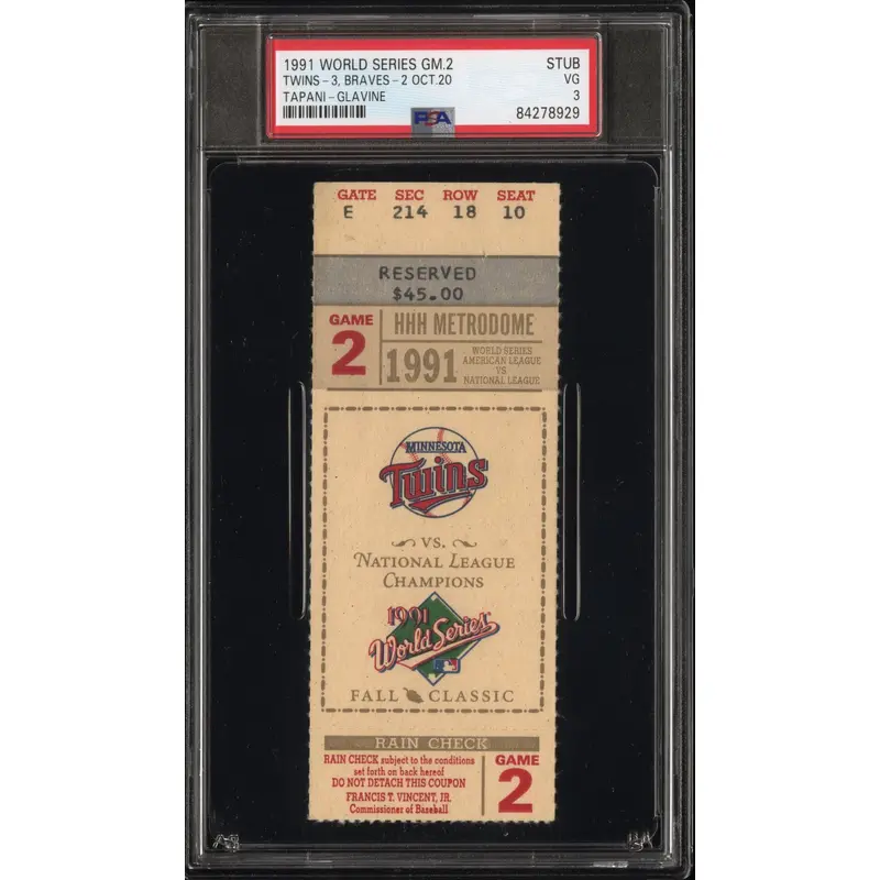 1991 World Series Game 2 Ticket Stub PSA 2 Good