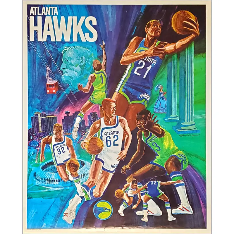 Atlanta Hawks 1970 Vintage Original NBA Basketball Theme Art Poster - ProMotions Inc.