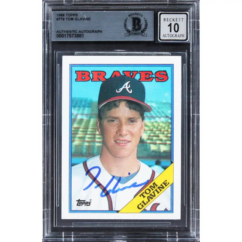 Braves Tom Glavine Signed 1988 Topps #779 Rookie Card Auto 10! BAS Slabbed