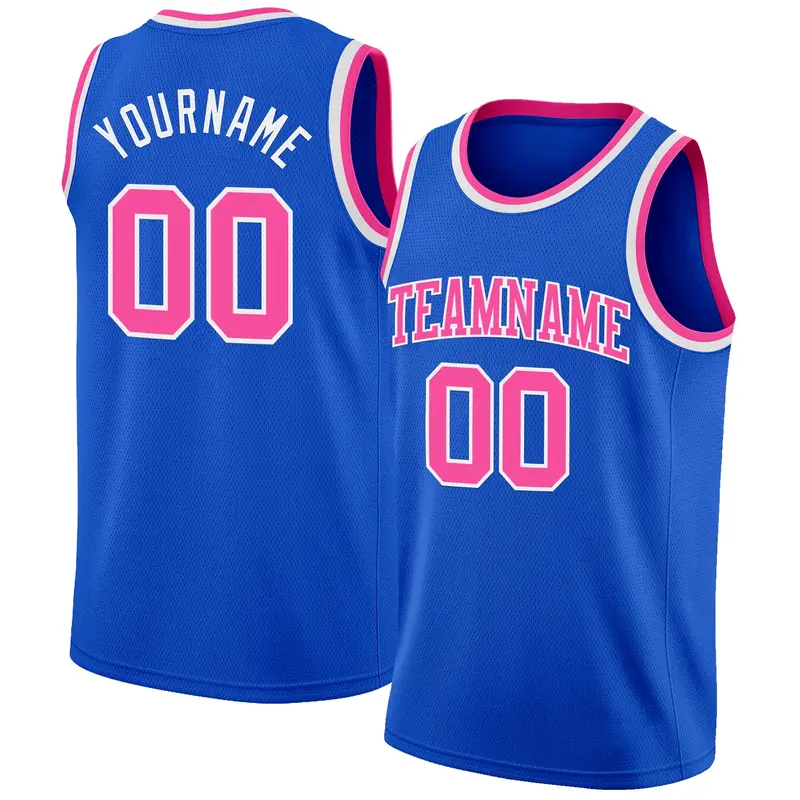 Custom Thunder Blue Pink-White Authentic Basketball Jersey