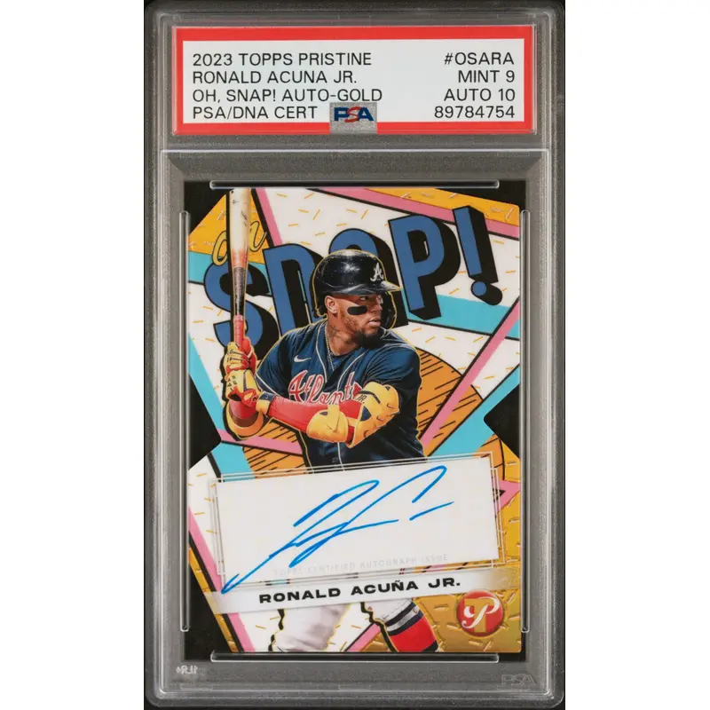 Ronald Acuna Jr. 2023 Topps Pristine On Snap Gold Auto #42/50 PSA 9 Auto 10