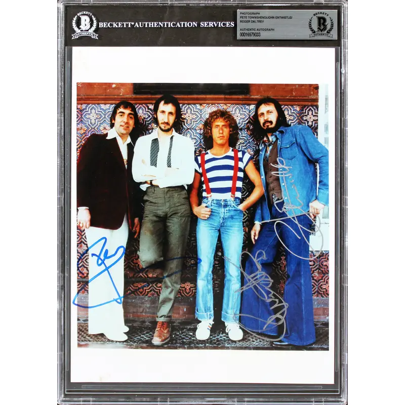 The Who (3) Townshend, Daltry & Entwistle Authentic Signed 8x10 Photo BAS Slab