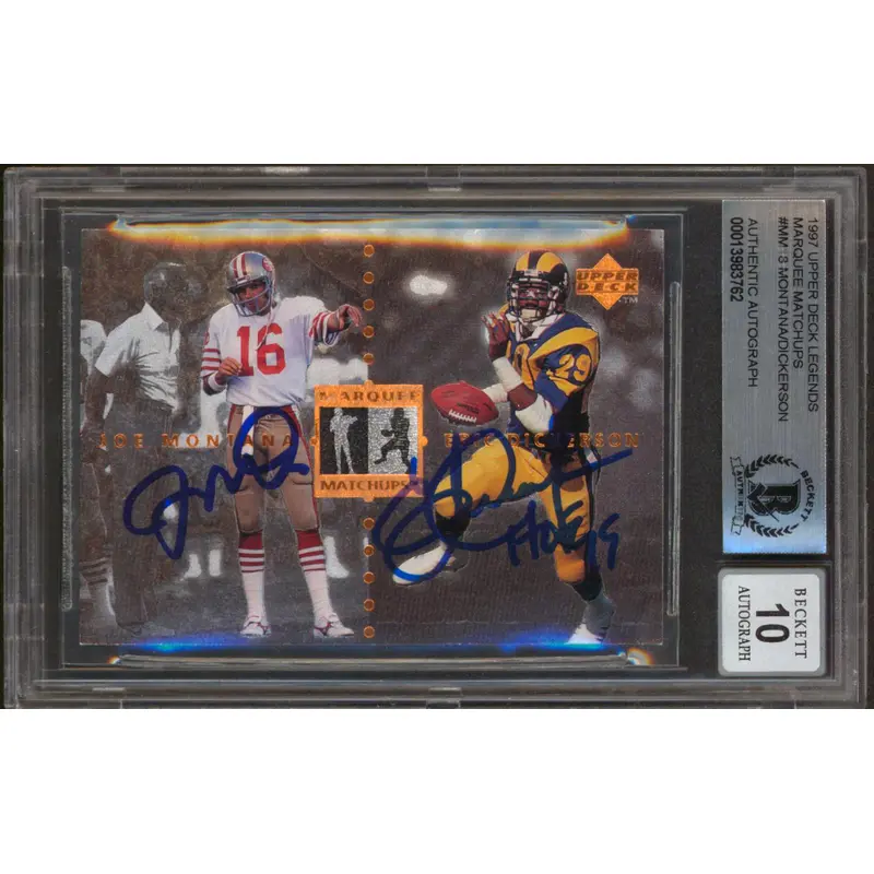 Joe Montana & Eric Dickerson Signed 1997 UD Legends #MM18 Card Auto 10! BAS Slab