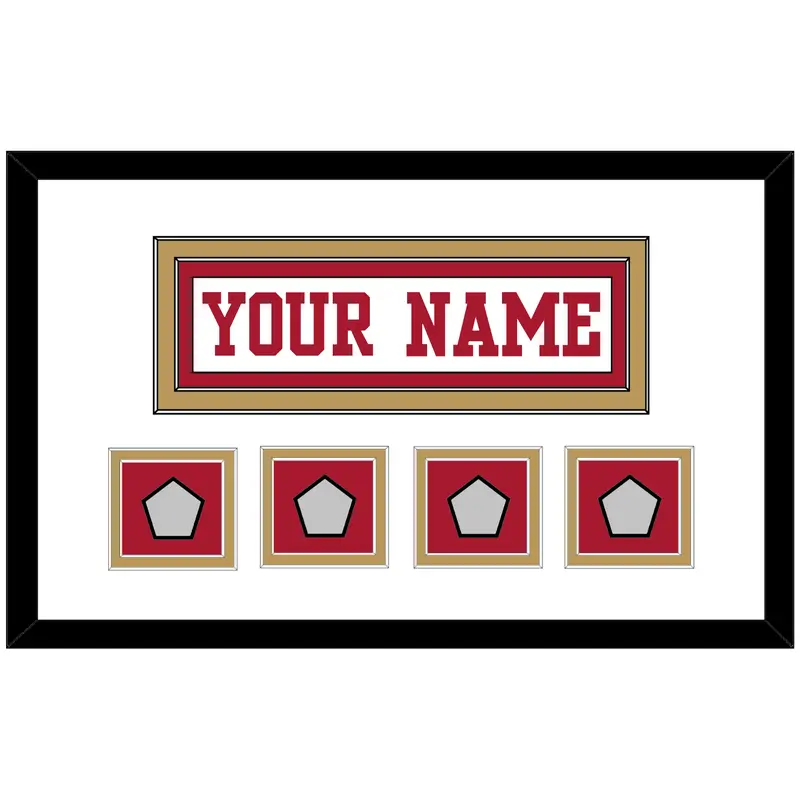 San Francisco Nameplate & 4 Super Bowl Patches - Road White - Double Mat 1