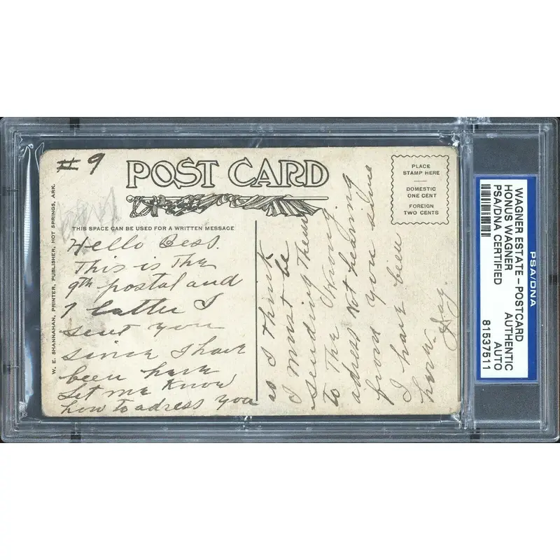 Honus Wagner Signed Handwritten Postcard To His Wife Bess PSA DNA COA