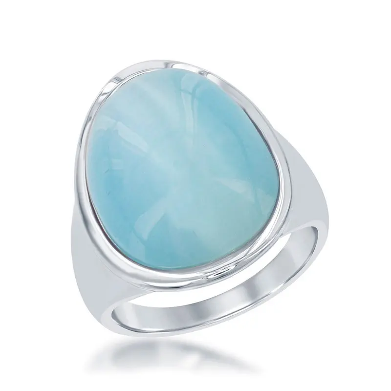 Sterling Silver Aqua Oval Cat?s Eye Ring