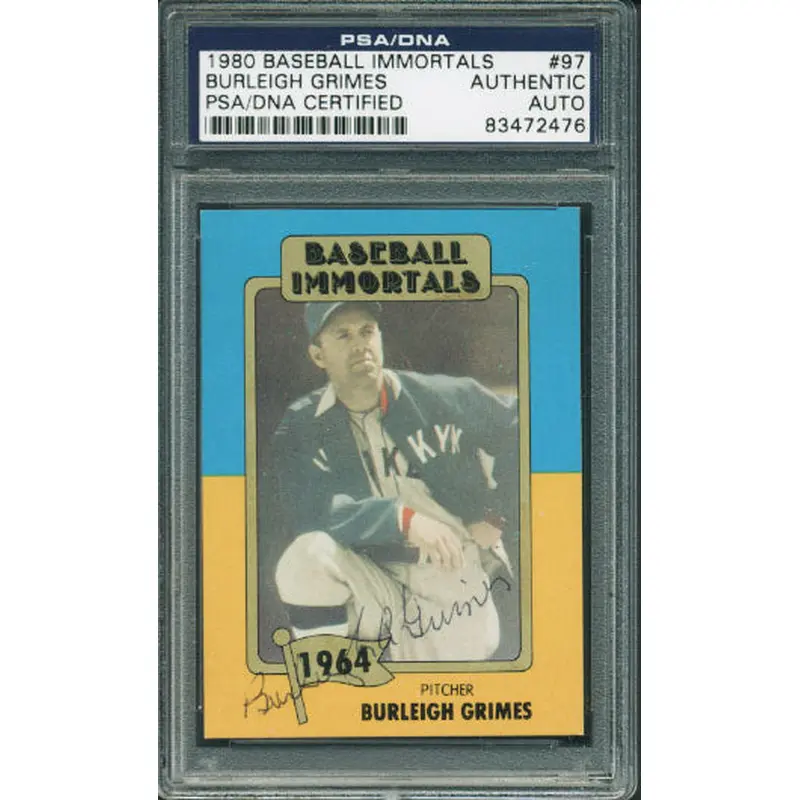 Dodgers Burleigh Grimes Authentic Signed Card 1980 Immortals #97 PSA/DNA Slabbed
