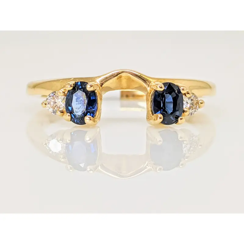 14K SAPPHIRE OVAL 3X4 (2) WITH .08 CARAT TOTAL WEIGHT SI2 I DIAMOND ROUND (2) ESTATE WRAP