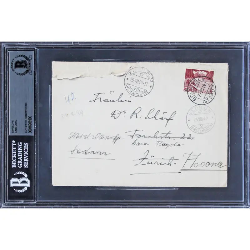 Carl Jung Authentic Signed 4.5x6.25 Envelope Handwriting Sample BAS Slabbed