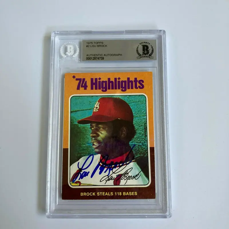 Lou Brock Signed Autographed 1975 Topps Baseball Card BGS