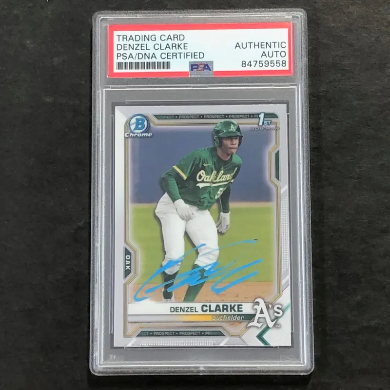 2021 Bowman Draft Chrome #BDC-198 Denzel Clarke Signed Card PSA Slabbed Auto A's