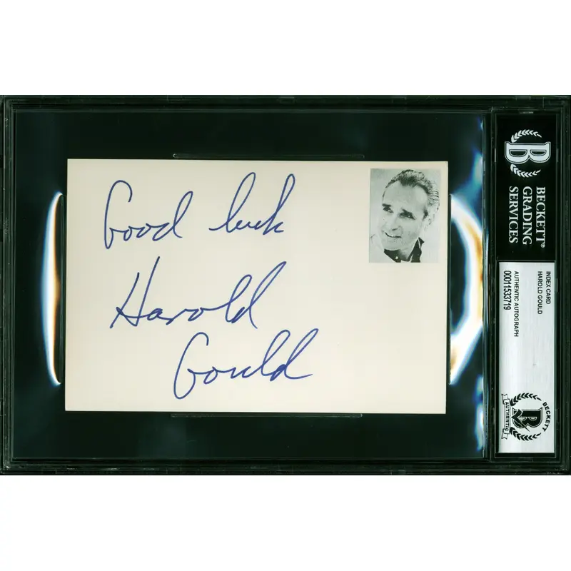 Harold Gould Golden Girls "Good Luck" Authentic Signed 4x6 Index Card BAS Slab