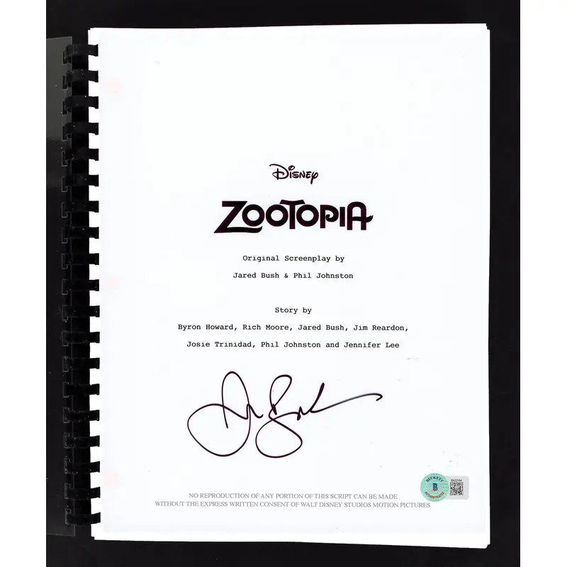 Jared Bush Zootopia Authentic Signed Movie Script Autographed BAS #BK02184