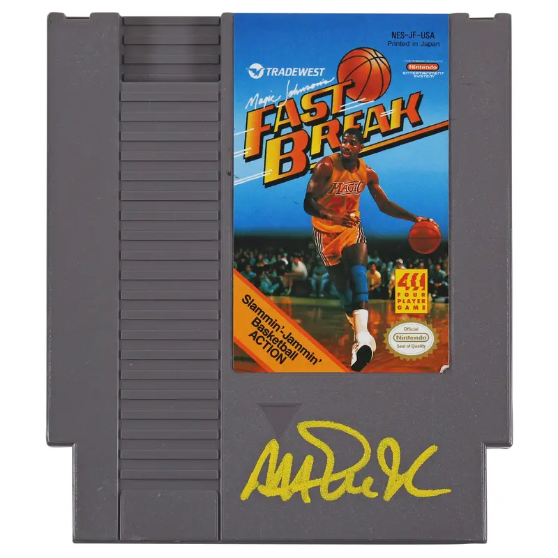 Magic Johnson Signed Nintendo Fast Break Video Game Cartridge BAS Witnessed