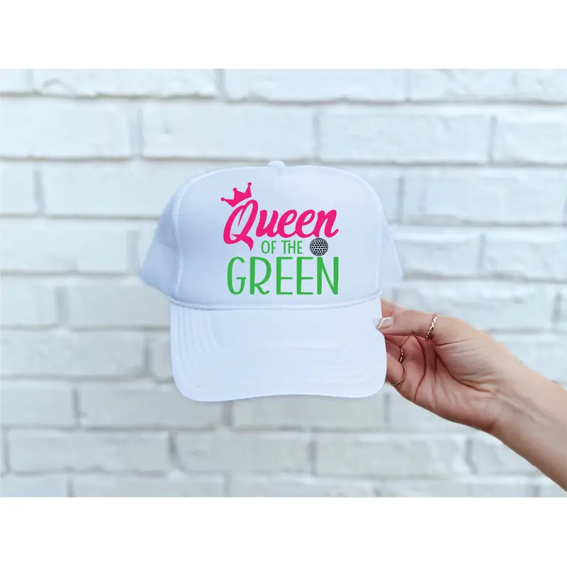 Queen of the Green DTF Printed White Trucker Hat
