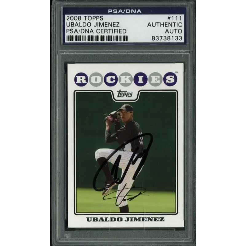 Rockies Ubaldo Jimenez Authentic Signed Card 2008 Topps Rc #111 PSA/DNA Slabbed