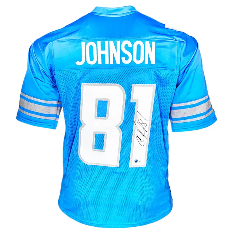 Calvin Johnson Autographed Detroit (Blue #81) Custom Jersey - JSA