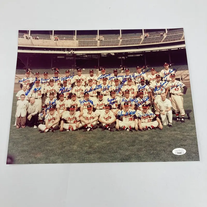 1957 Milwaukee Braves World Series Champs Team Signed 11x14 Photo Hank Aaron JSA