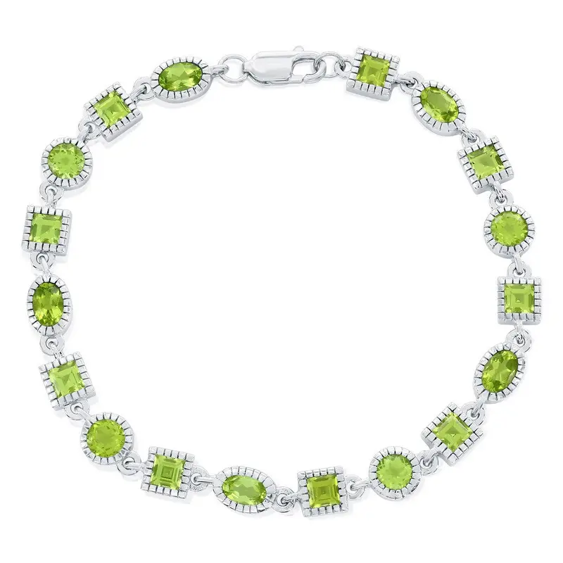 Sterling Silver Oval & Square Gem Bracelet - Peridot