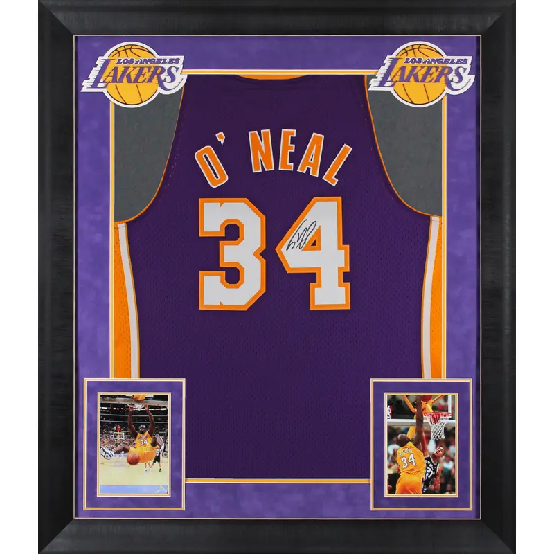 Lakers Shaquille O'Neal Signed Purple M&N 99-00 HWC Swingman Framed Jersey BAS W