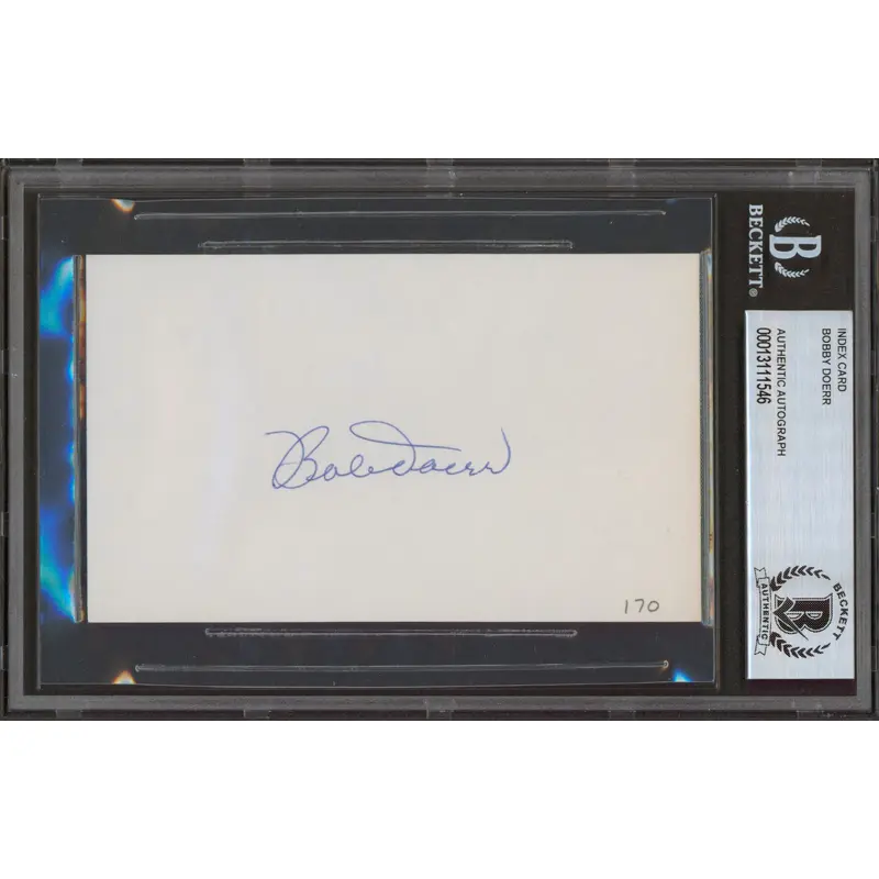Red Sox Bobby Doerr Authentic Signed 3x5 Index Card Autographed BAS Slab