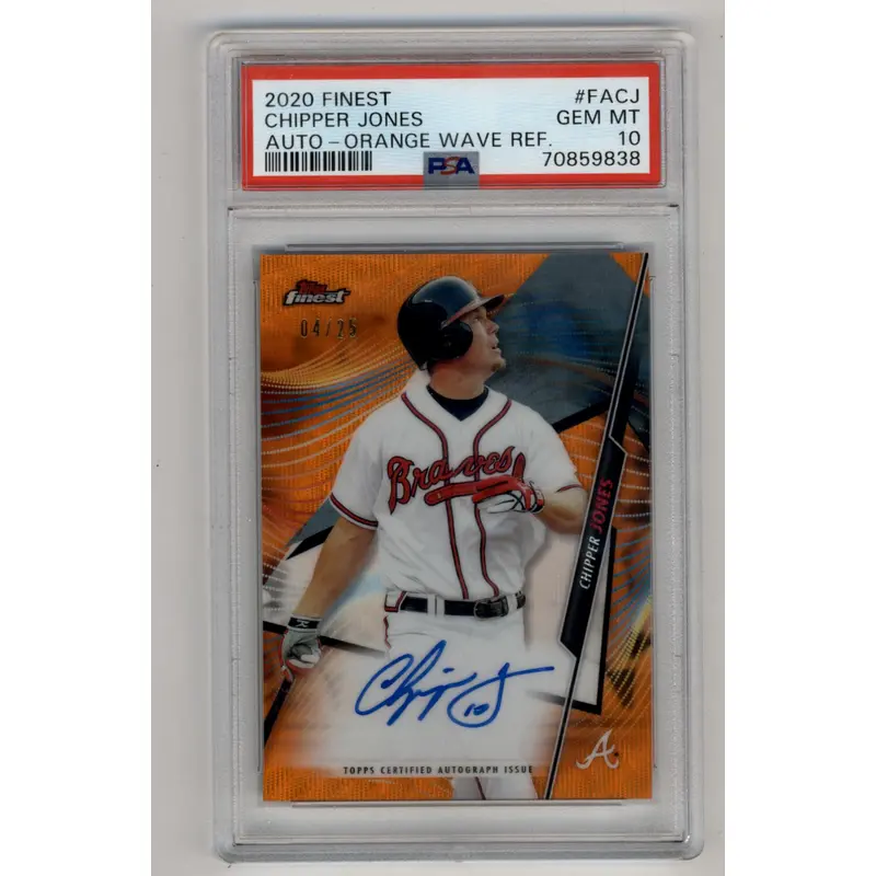 Chipper Jones 2020 Finest Orange Wave Refractor Auto 04/25 PSA 10 Gem Mint