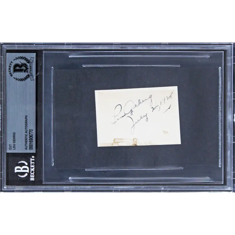 Yankees Lou Gehrig "July 24, 1928" Signed 1.75x2.5 Cut Signature BAS Slabbed